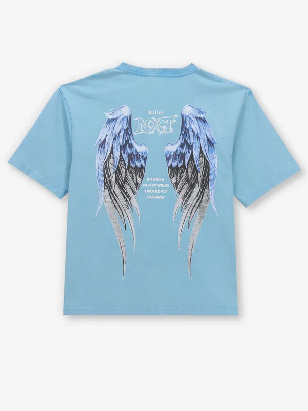 KILLER sky blue printed cotton t-shirt