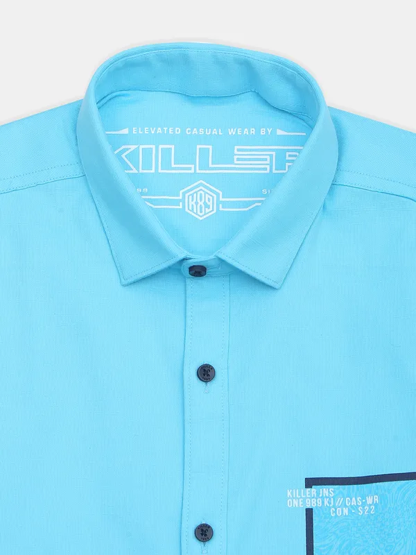 Killer solid blue cotton casual shirt in cotton