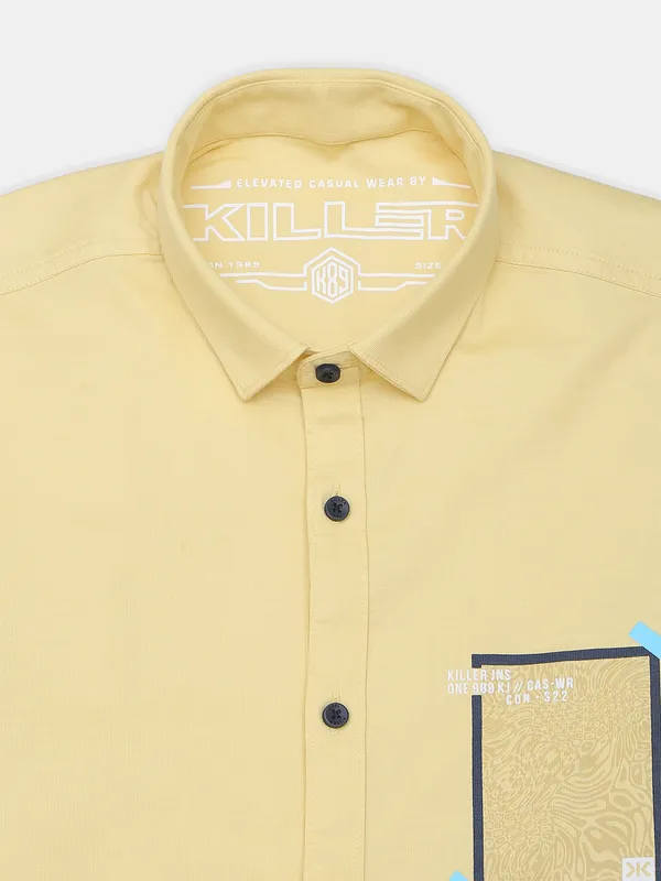 Killer solid yellow cotton casual shirt in cotton