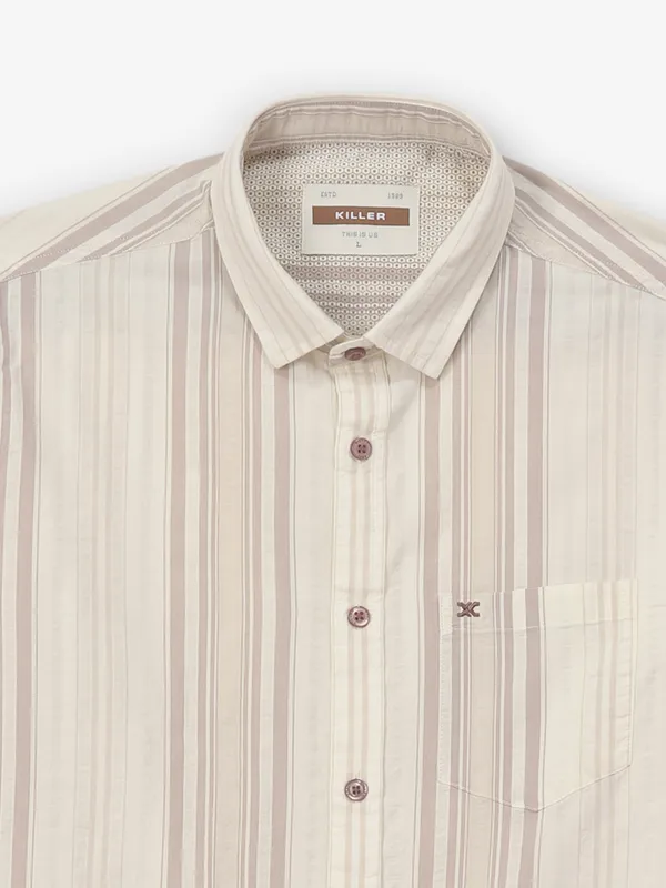 KILLER stripe cotton casual khaki shirt