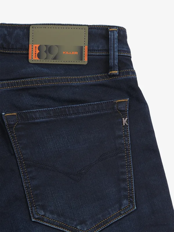 KILLER washed dark blue denim slim fit jeans
