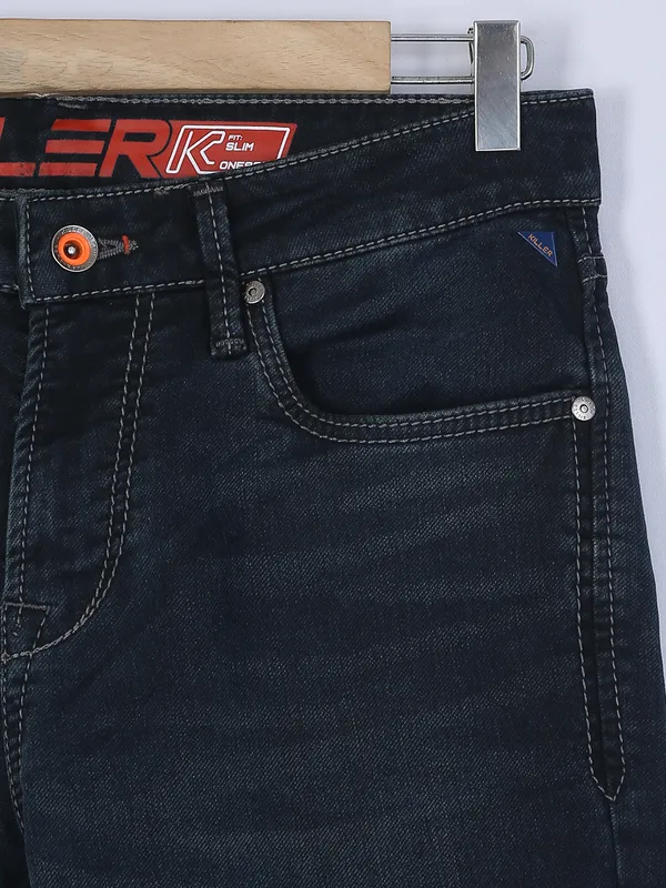 Killer washed dark blue slim fit jeans