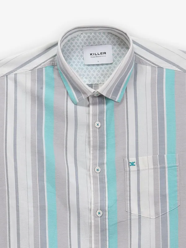 KILLER white and aqua cotton shirt