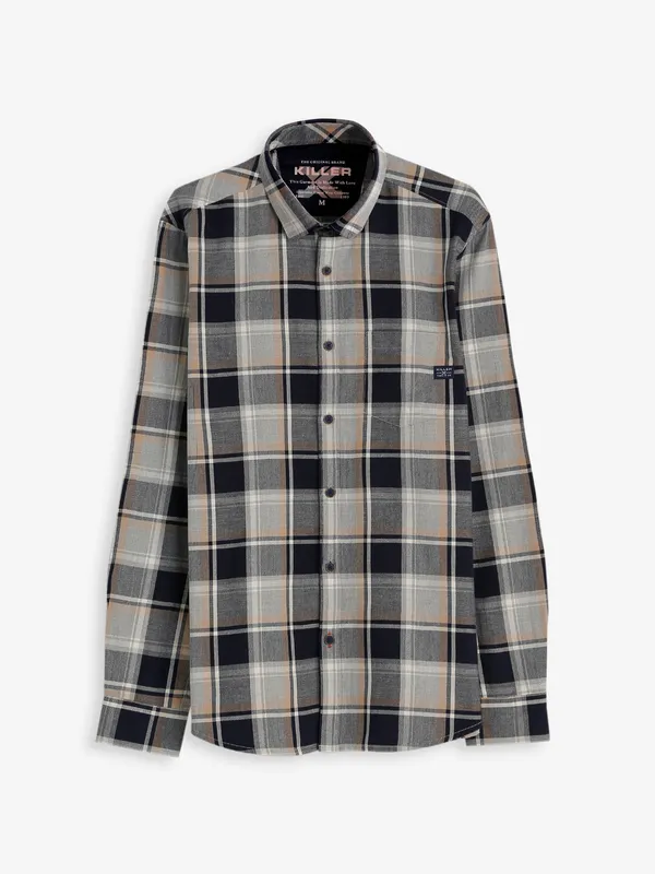 Killer white and grey cotton checks shirt