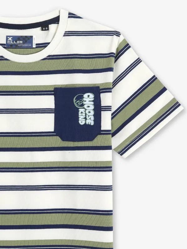 KILLER white cotton stripe slim fit t-shirt