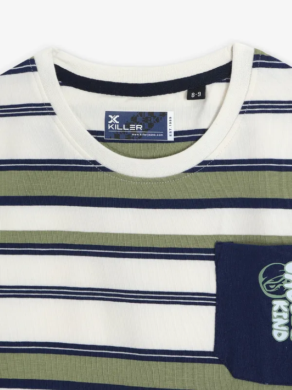KILLER white cotton stripe slim fit t-shirt