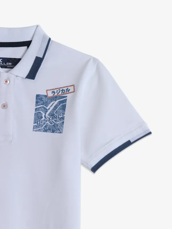 KILLER white printed cotton polo t-shirt