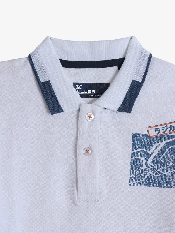 KILLER white printed cotton polo t-shirt