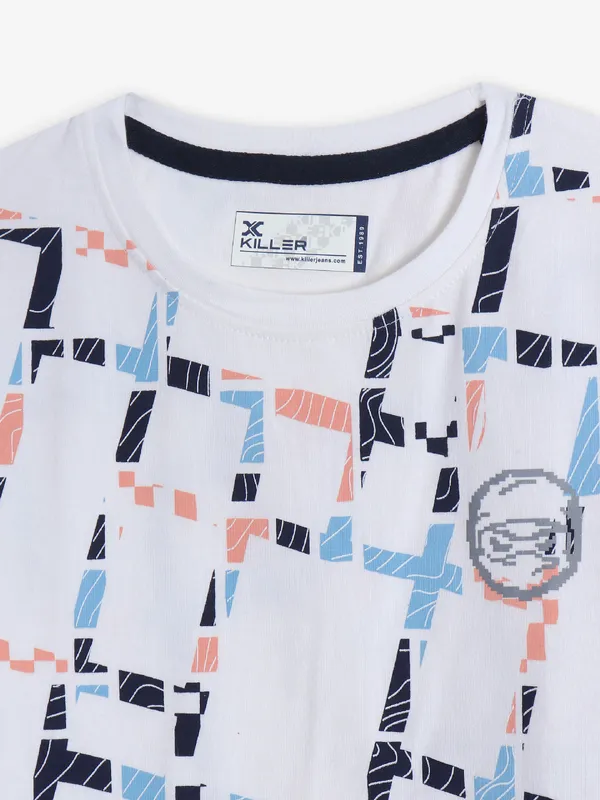 KILLER white printed cotton t-shirt with round neck