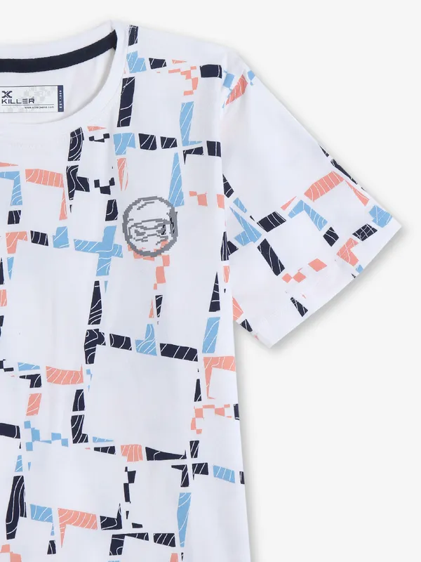 KILLER white printed cotton t-shirt with round neck