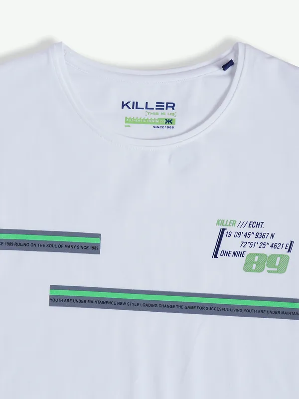Killer white printed slim fit t shirt