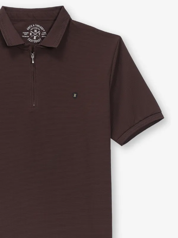 KNITS N THREADS plain dark brown cotton t-shirt