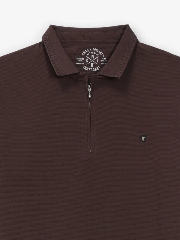 KNITS N THREADS plain dark brown cotton t-shirt