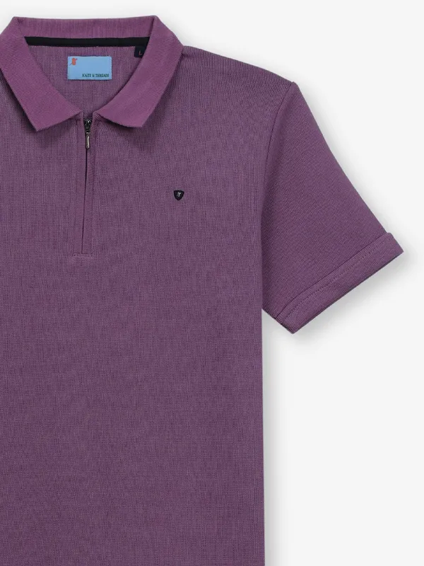KNITS N THREADS purple plain cotton t-shirt