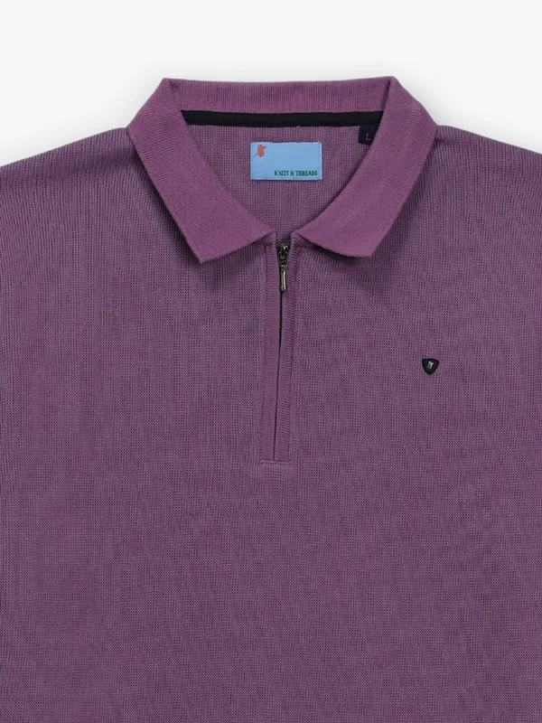 KNITS N THREADS purple plain cotton t-shirt