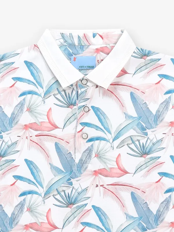 KNITS N THREADS white and blue printed t-shirt