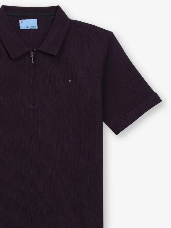 KNITS N THREADS wine plain cotton t-shirt