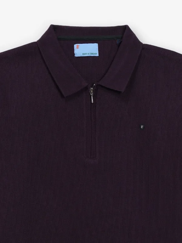 KNITS N THREADS wine plain cotton t-shirt