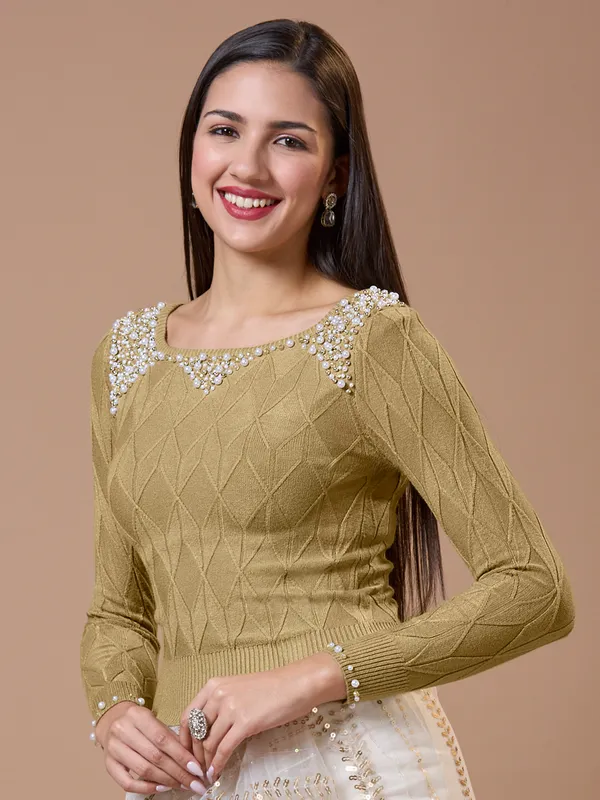 Knitted beige readymade blouse