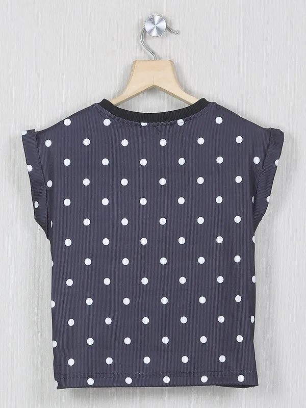 Knitted black printed casual girls top
