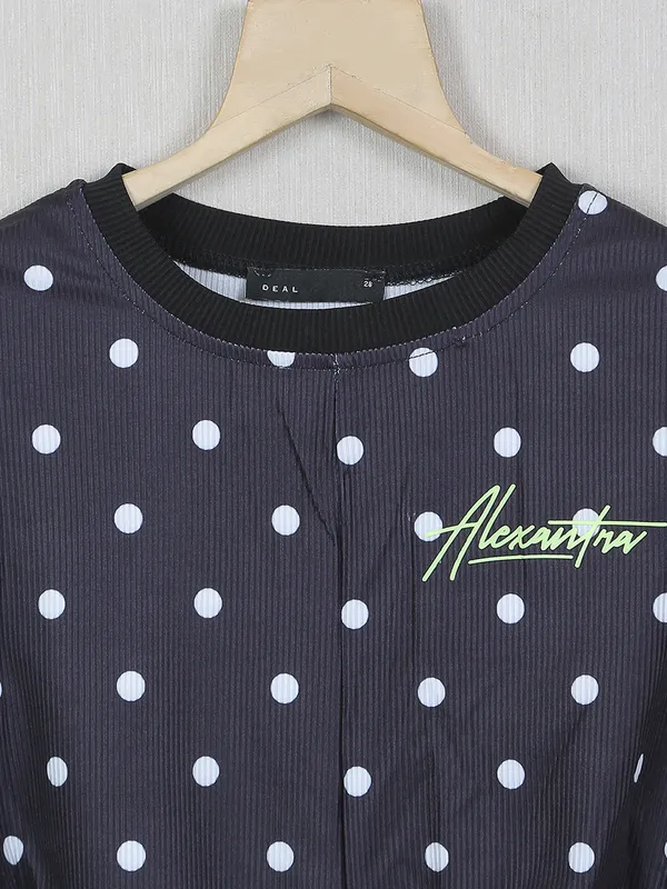 Knitted black printed casual girls top