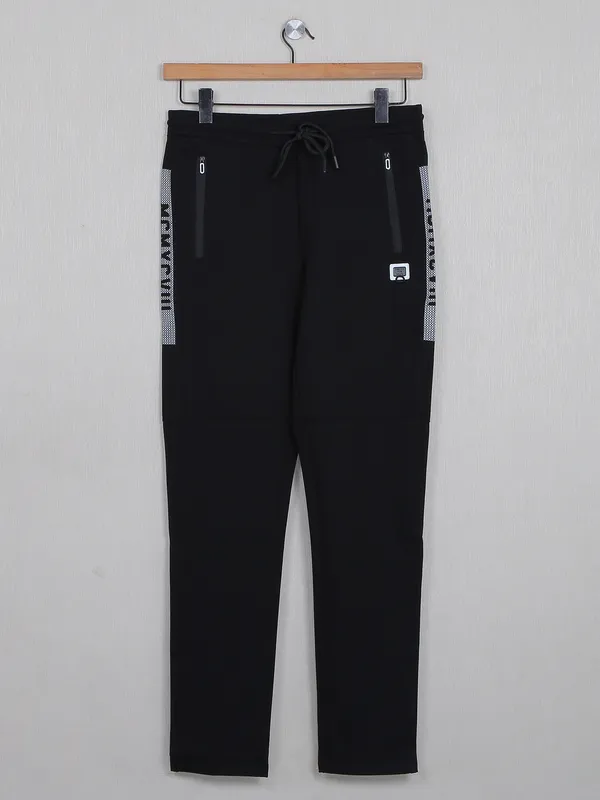 Kozzak black cotton track pant for men