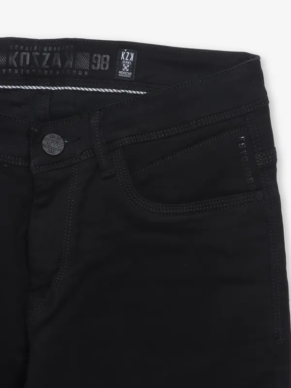 KOZZAK black solid narrow fit jeans for men