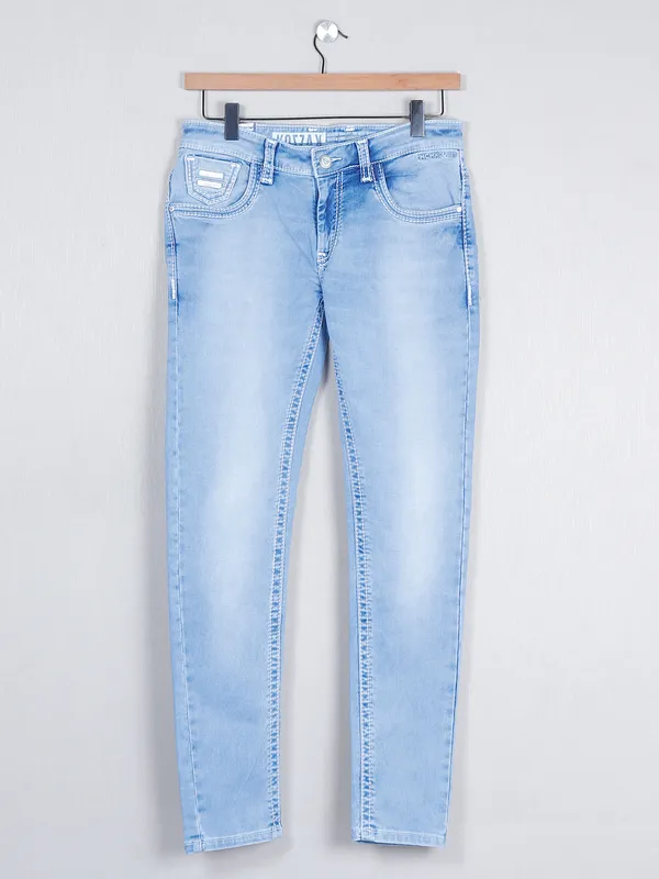 Kozzak denim ice blue skinny fit washed men jeans