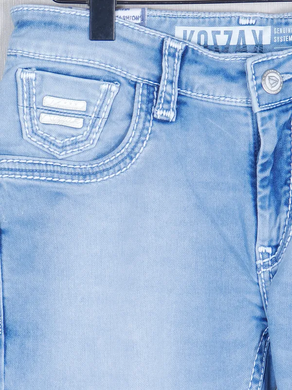 Kozzak denim ice blue skinny fit washed men jeans