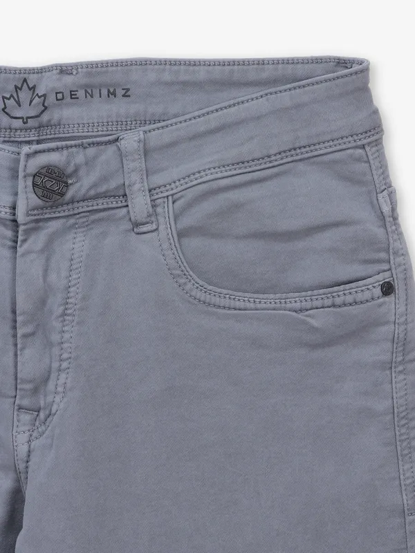 KOZZAK grey solid denim jeans for men