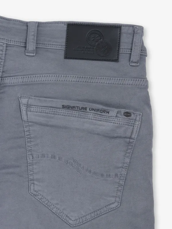 KOZZAK grey solid denim jeans for men