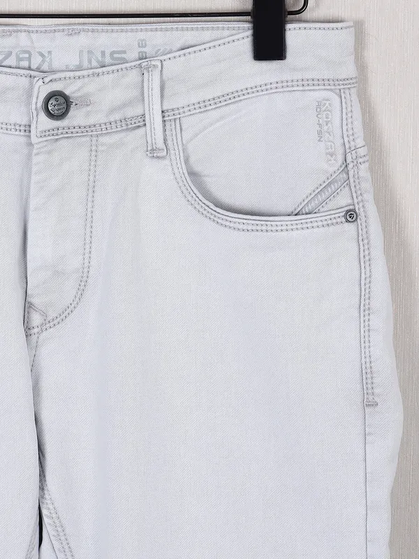 Kozzak grey solid denim skinny fit jeans
