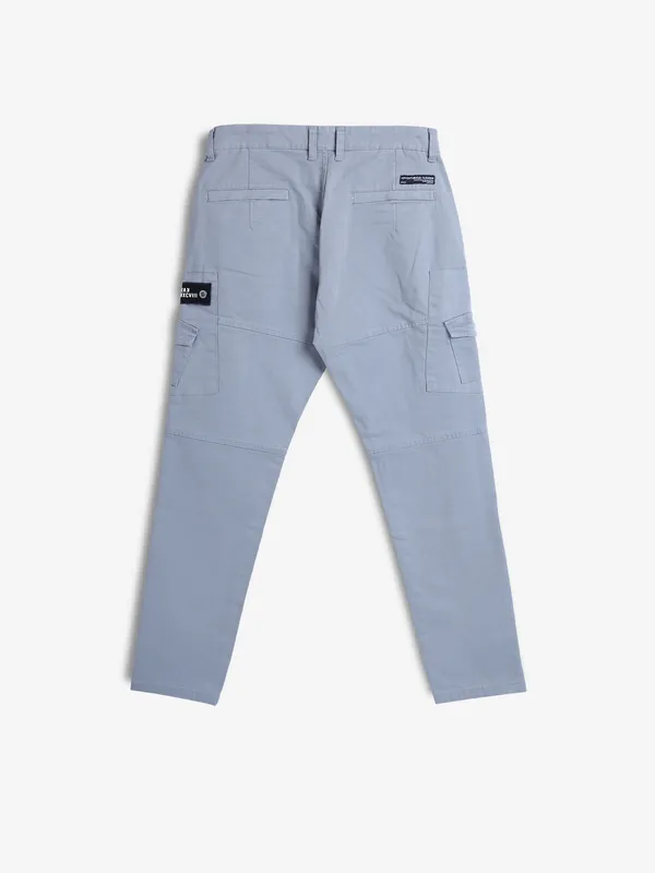 KOZZAK light blue solid skinny fit cargo jeans