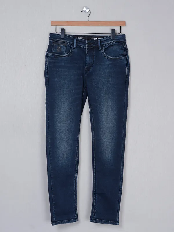Kozzak navy washed denim jeans for men
