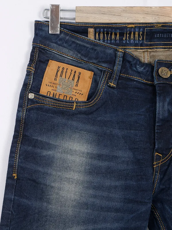 Kozzak navy washed super skinny fit jeans