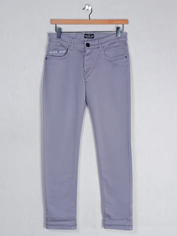 Kozzak skinny fit dove grey solid denim jeans