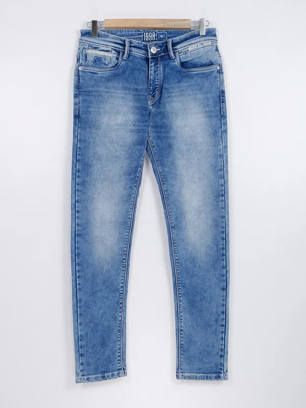 Kozzak sky blue super skinny fit washed jeans