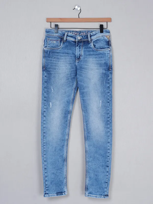 Kozzak slim fit sky blue washed denim jeans