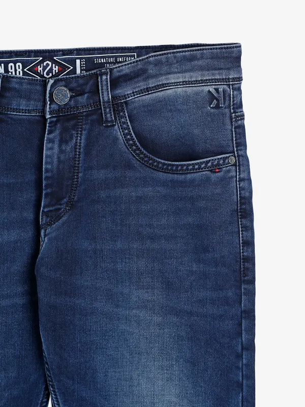 Kozzak slim fit washed dark blue jeans