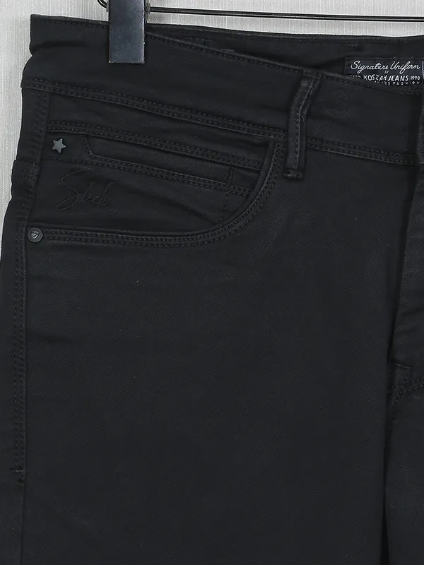 Kozzak solid black denim jeans for mens