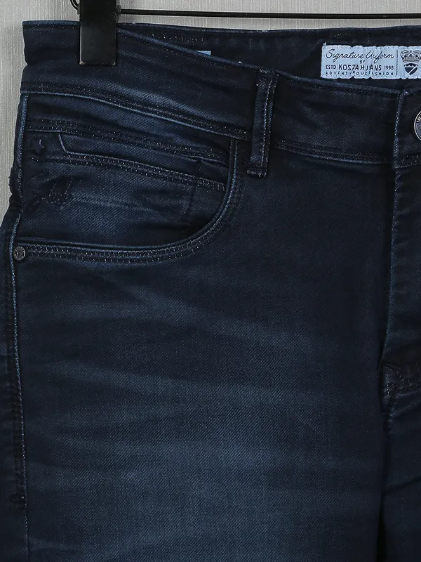Kozzak washed dark blue casual wear jeans