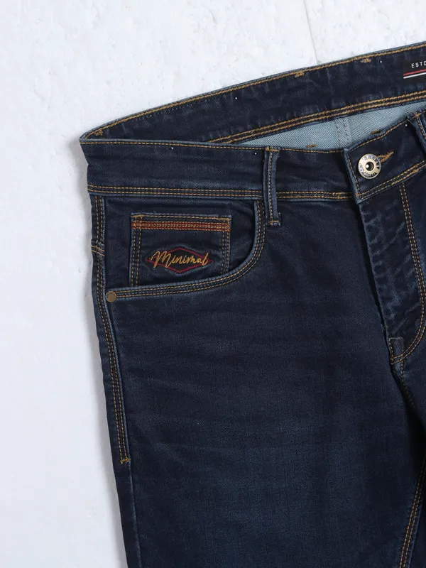 KOZZAK washed dark blue denim skinny fit jeans