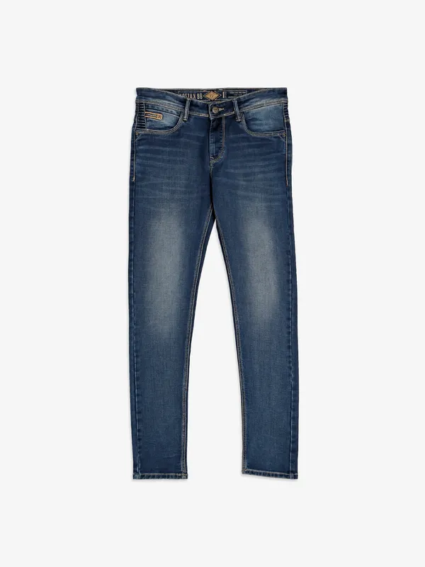 Kozzak washed dark blue slim fit jeans