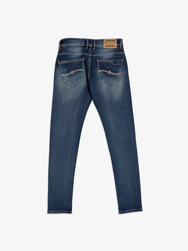 Kozzak washed dark blue slim fit jeans