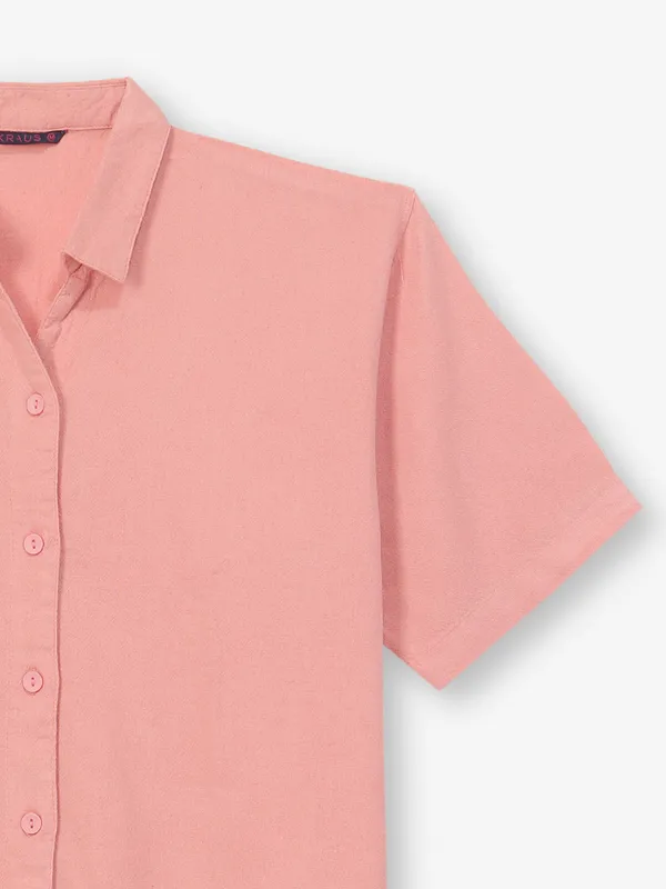KRAUS peach plain cotton crop shirt