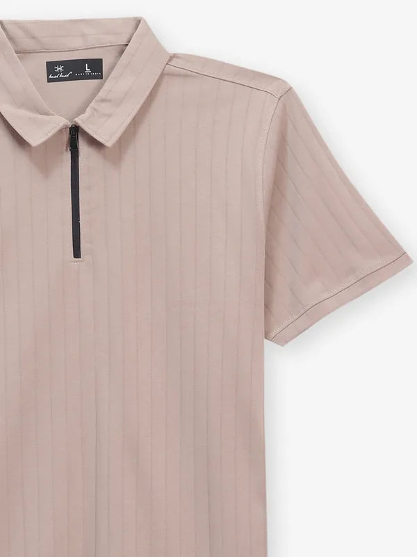 KUCH KUCH beige cotton t-shirt with zipper neck