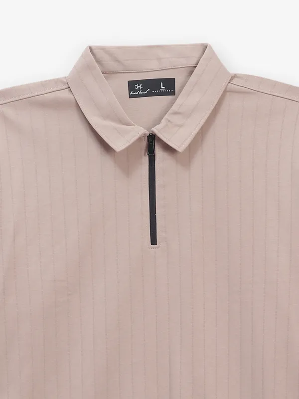 KUCH KUCH beige cotton t-shirt with zipper neck