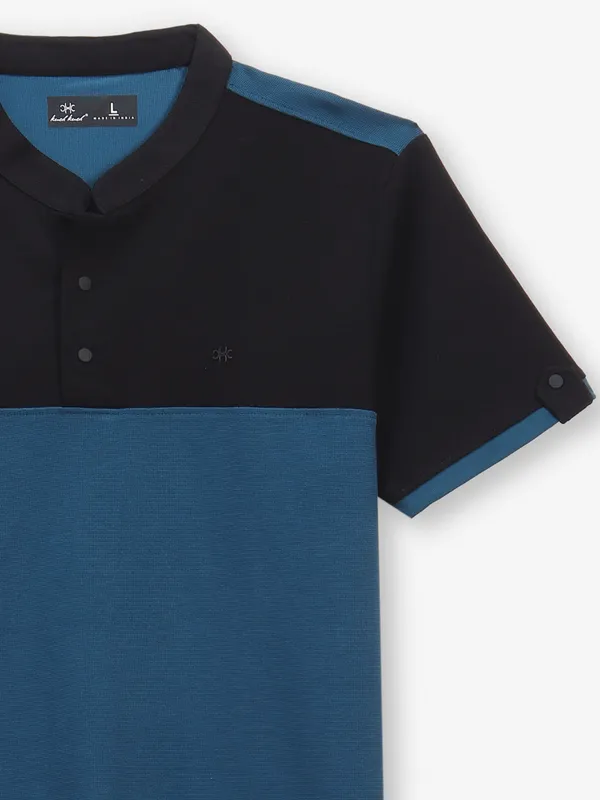 KUCH KUCH black and rama blue cotton slim fit t-shirt
