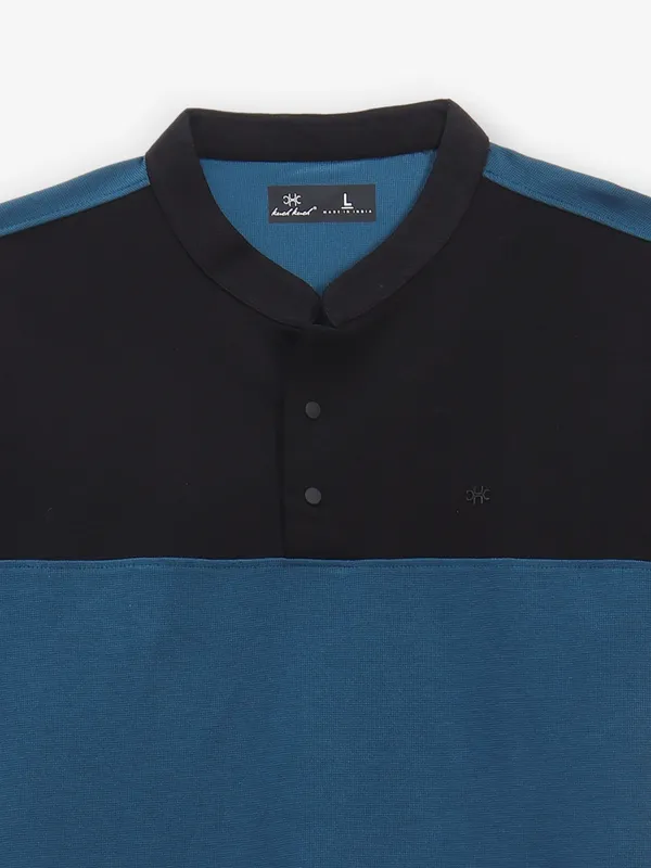 KUCH KUCH black and rama blue cotton slim fit t-shirt