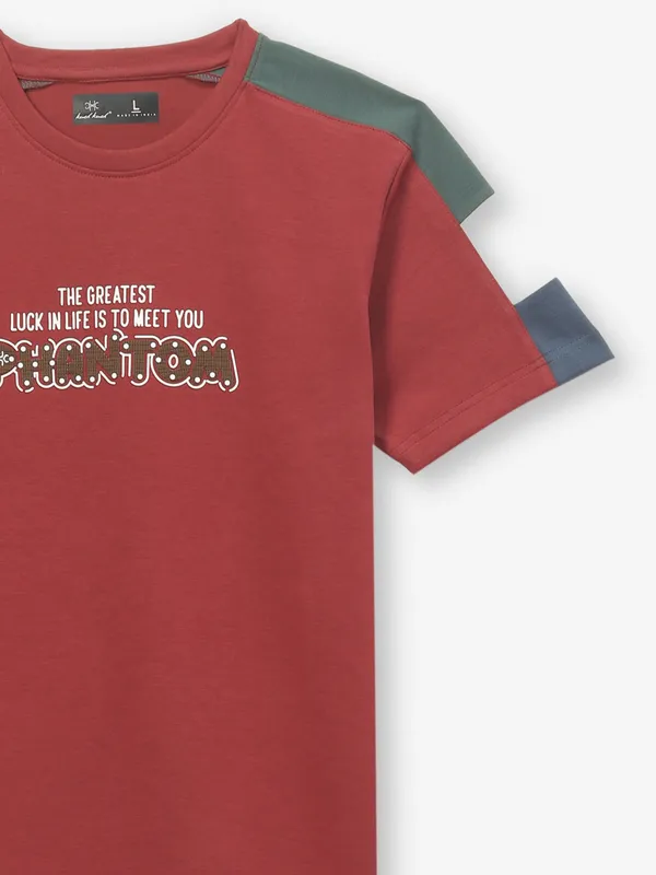 KUCH KUCH maroon cotton printed t-shirt